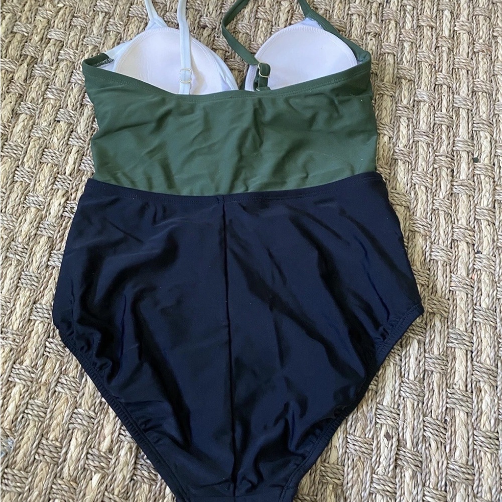 Kona Sol Green, White, and Black One Piece Swimsuit - Picture 2 of 2